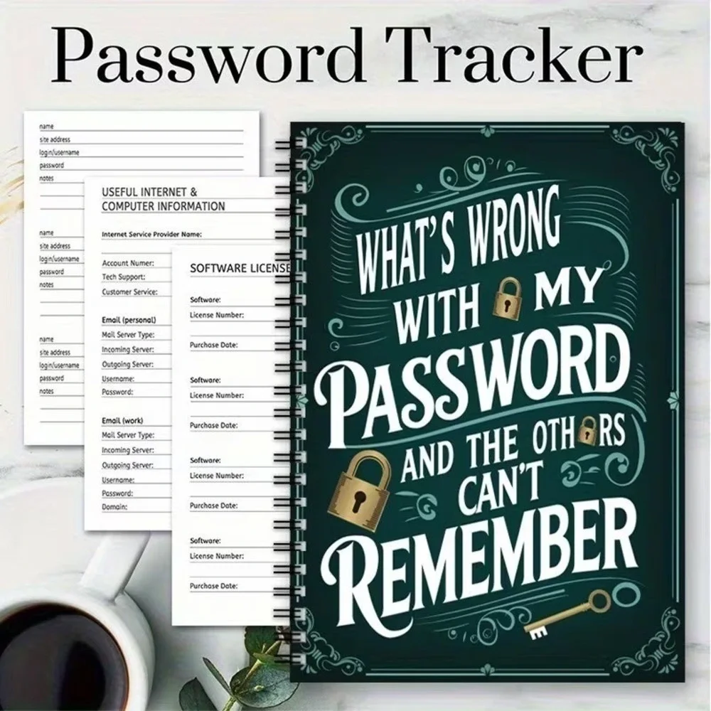 Password Notebook Spiral Log Book 70 Pages Login Organizer Green Key Journal